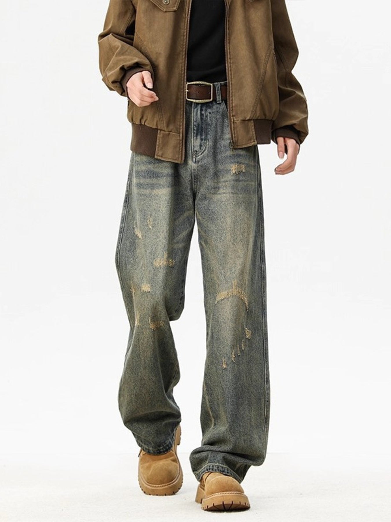 Men's Full Size Washed Wide Leg Jeans Plus Size