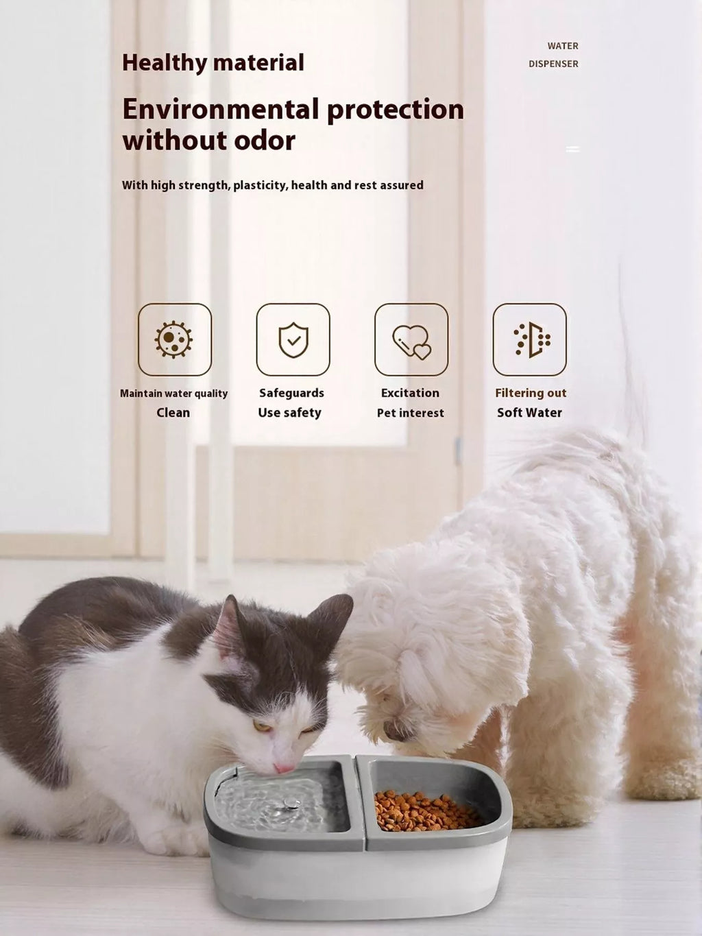 2-in-1 Automatic Water Dispenser & Food Bowl Pet Bowl