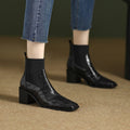Women's Cowhide Square Toe Chunky Heel Pumps – Vintage Minimalist High Heels