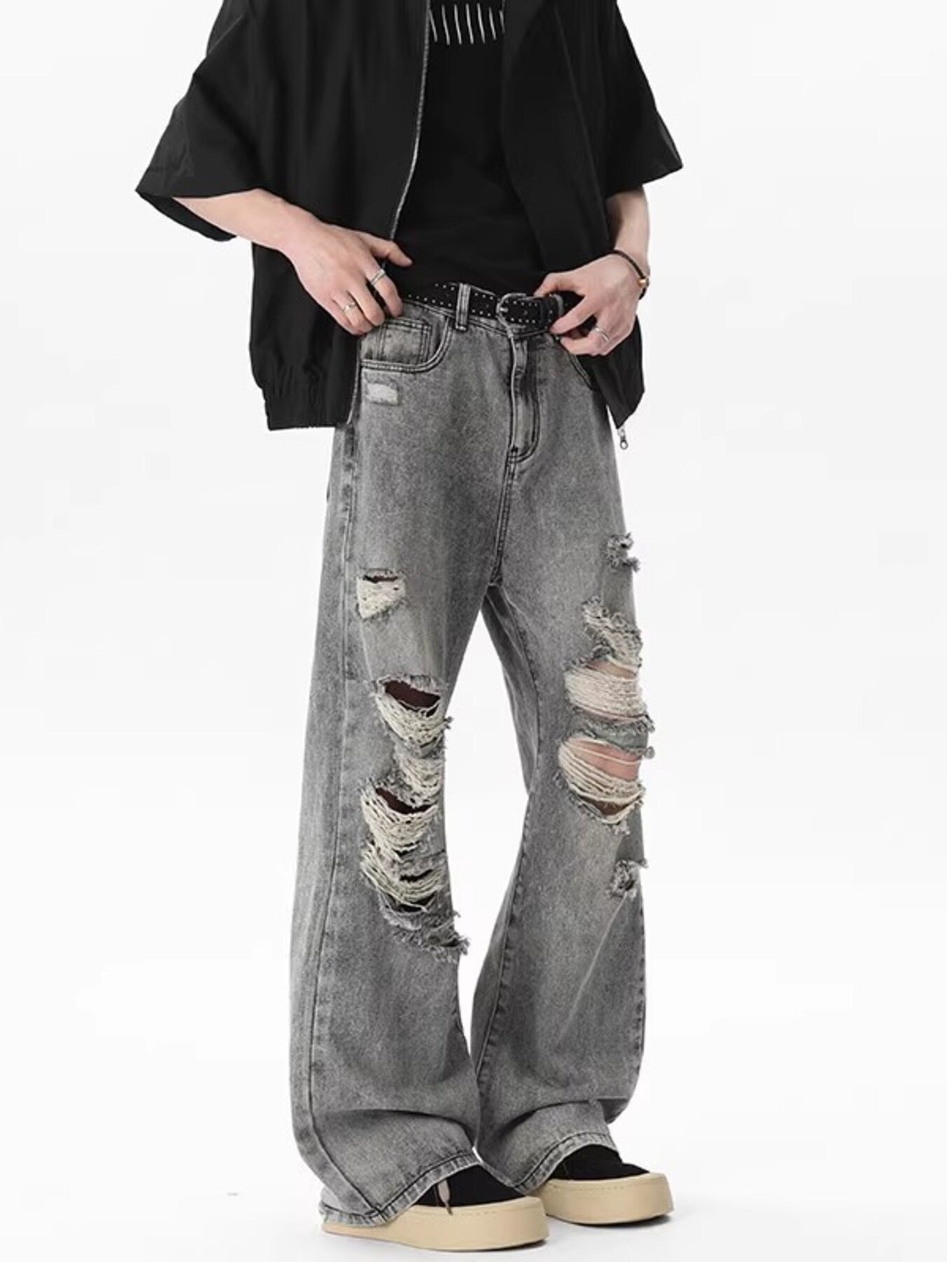 Men's Full Size Distressed Wide Leg Jeans Plus Size