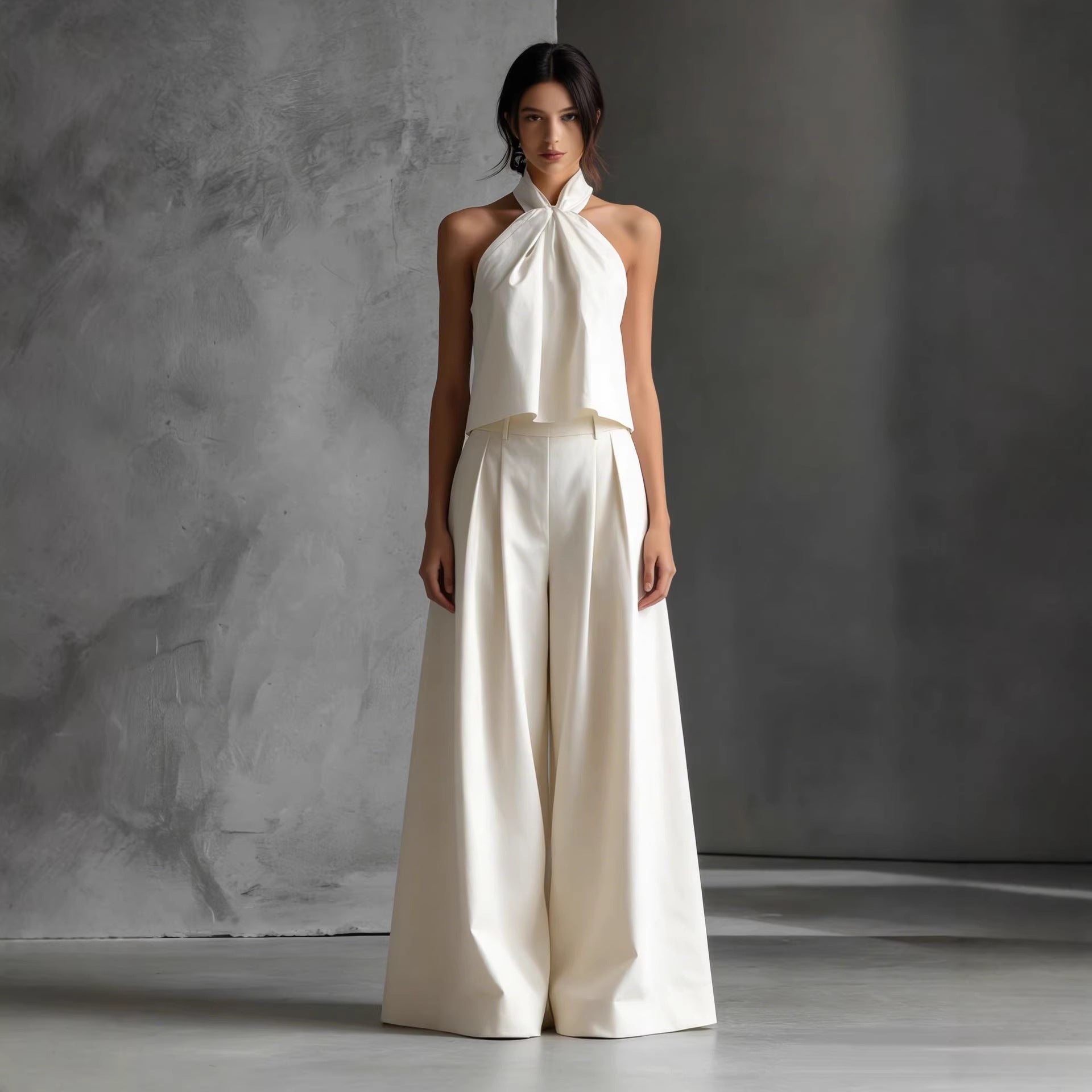 Loose-Fitting Sleeveless Top and Wide-Leg Pants Two-Piece Set.