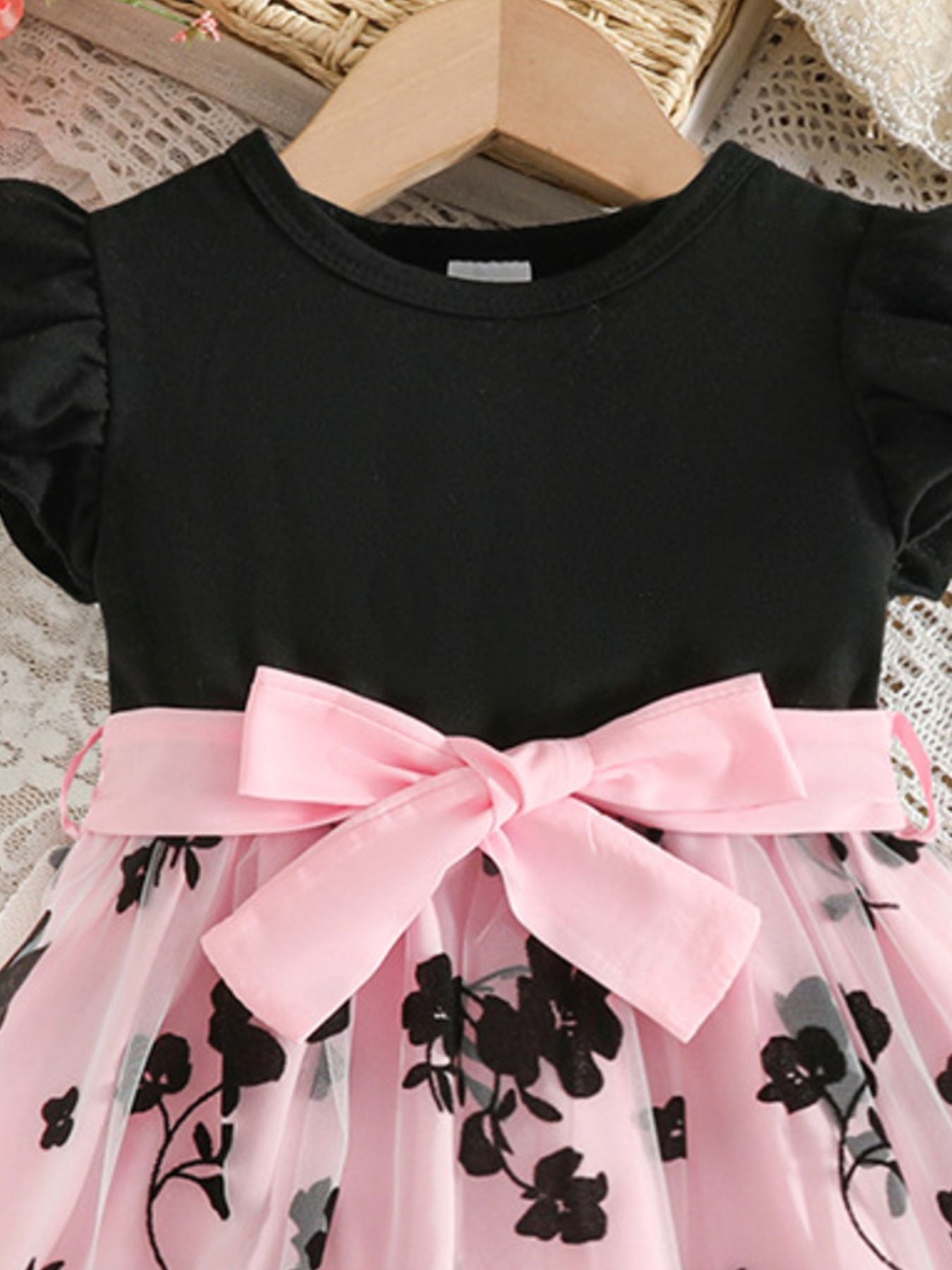 Children's Floral Print Mesh Bowknot Toddler Dress