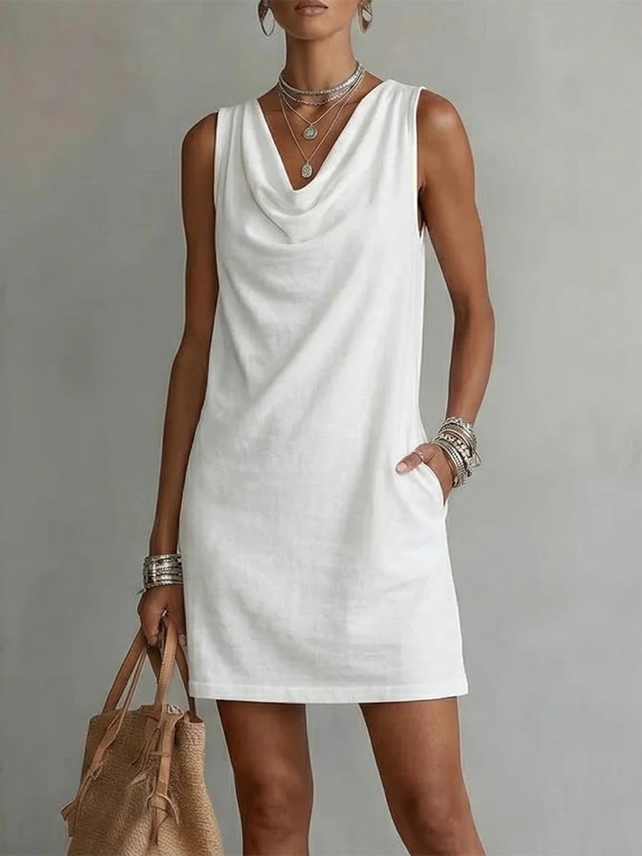 Women's Off-Shoulder Sleeveless Dress – Casual Midi Dress