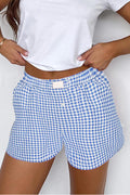 Blue Gingham Printed High Waist Shorts