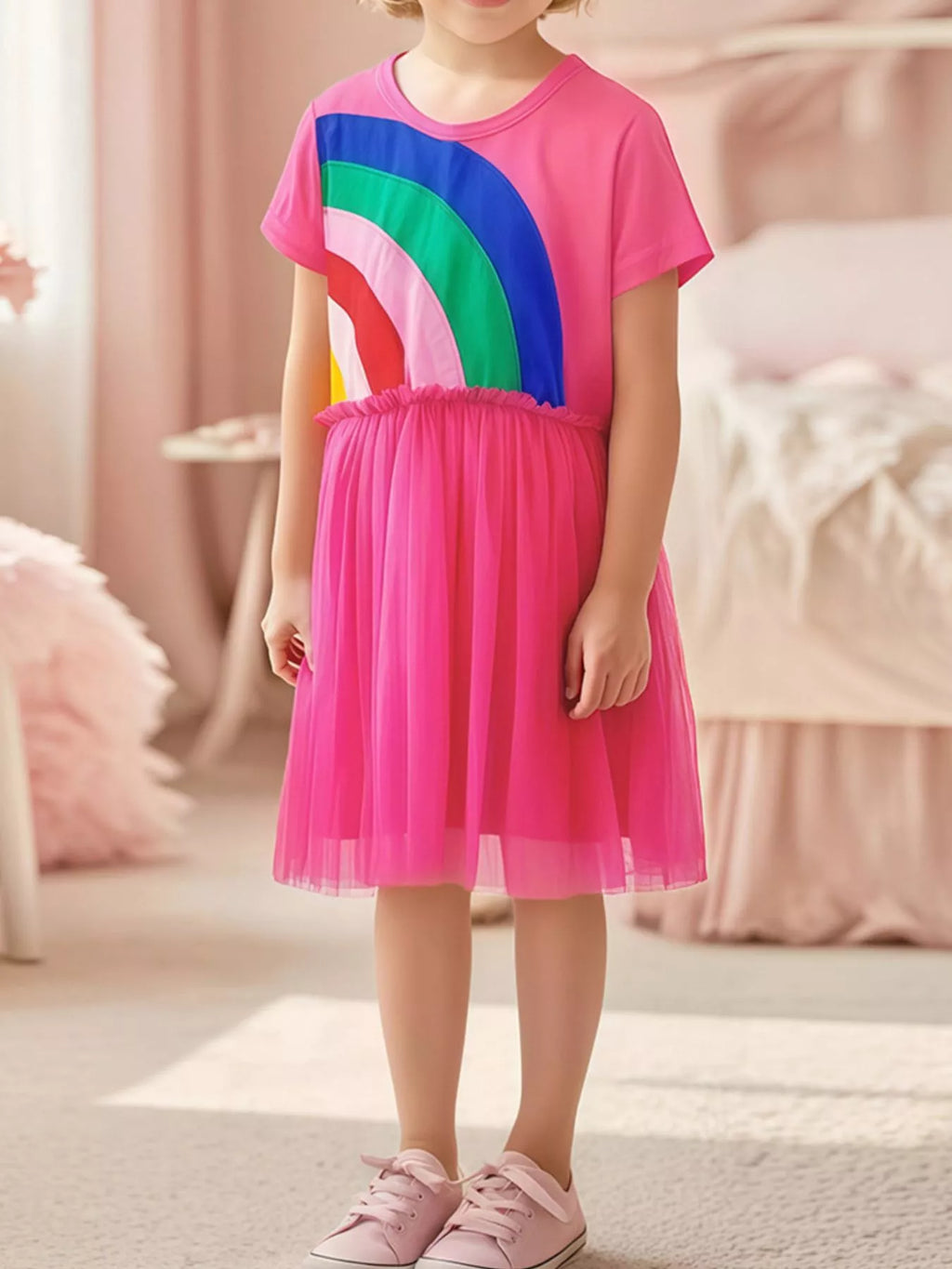 Children's Rainbow Short Sleeve Tulle Dress