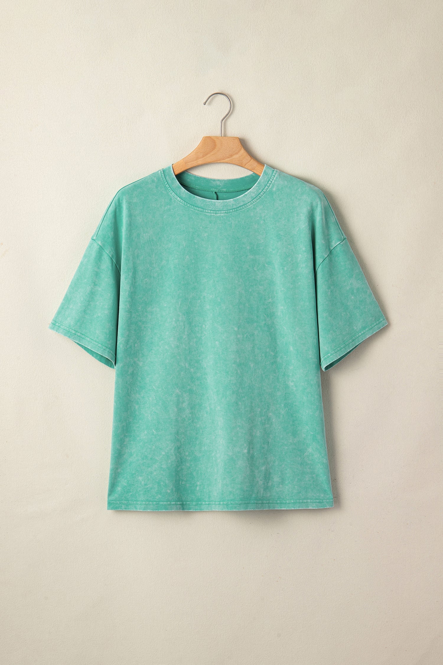 Mint Green Solid Color Cotton Mineral Washed Oversize Tee