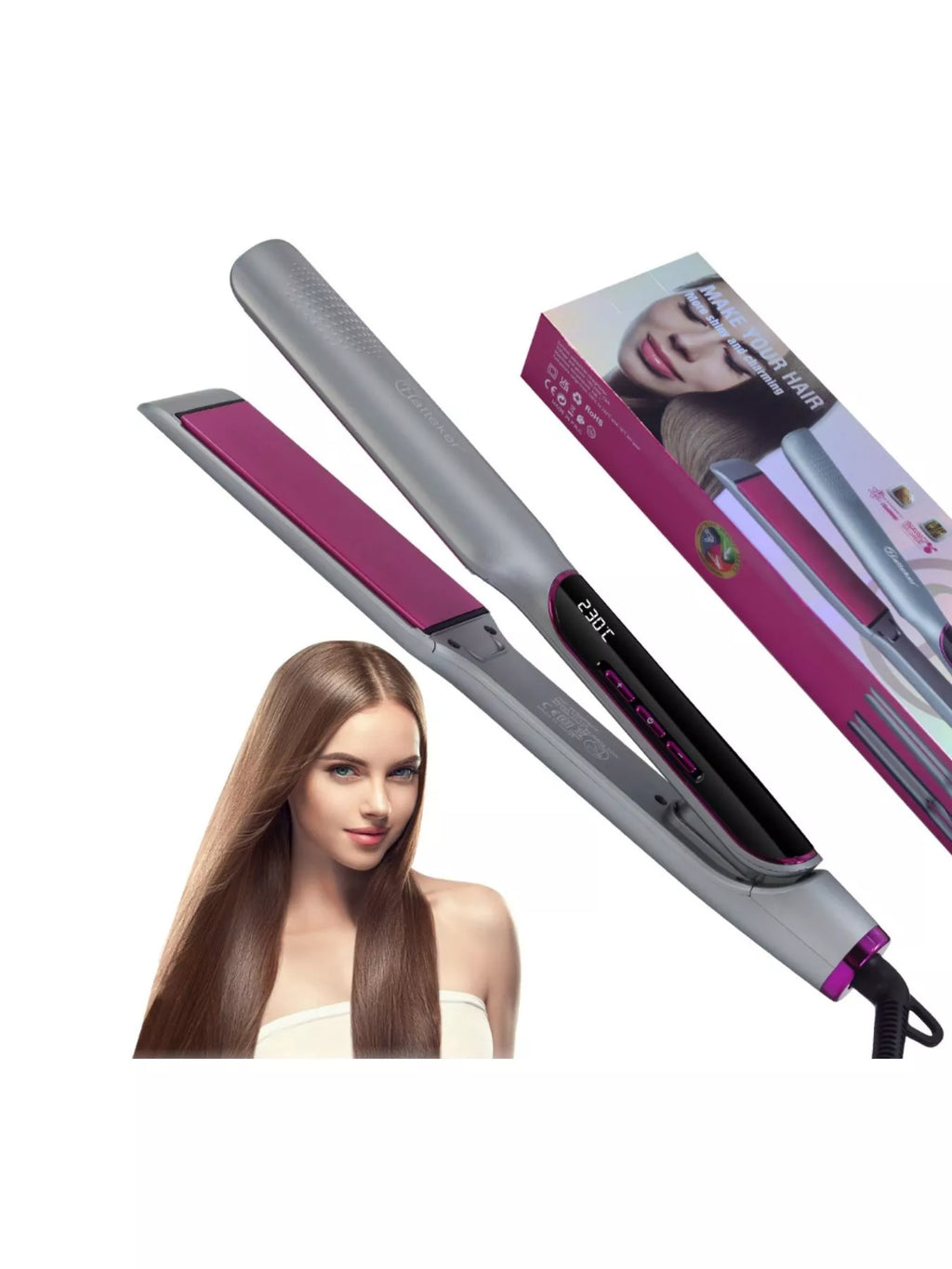 Curling and Straightening Hair Iron with Temperature Control