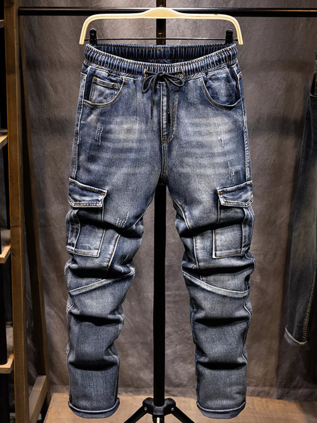 Men's Full Size Relaxed Fit Drawstring Jeans Plus Size