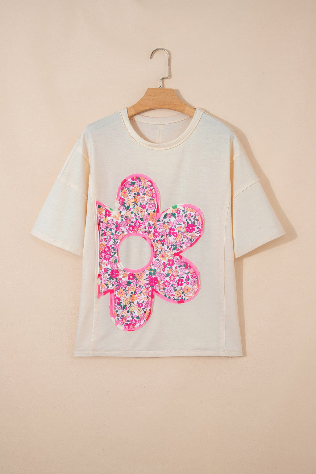 Jet Stream Floral Patched Raw Seam Big Flower Oversize Tee