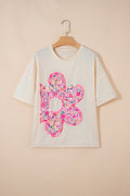 Jet Stream Floral Patched Raw Seam Big Flower Oversize Tee