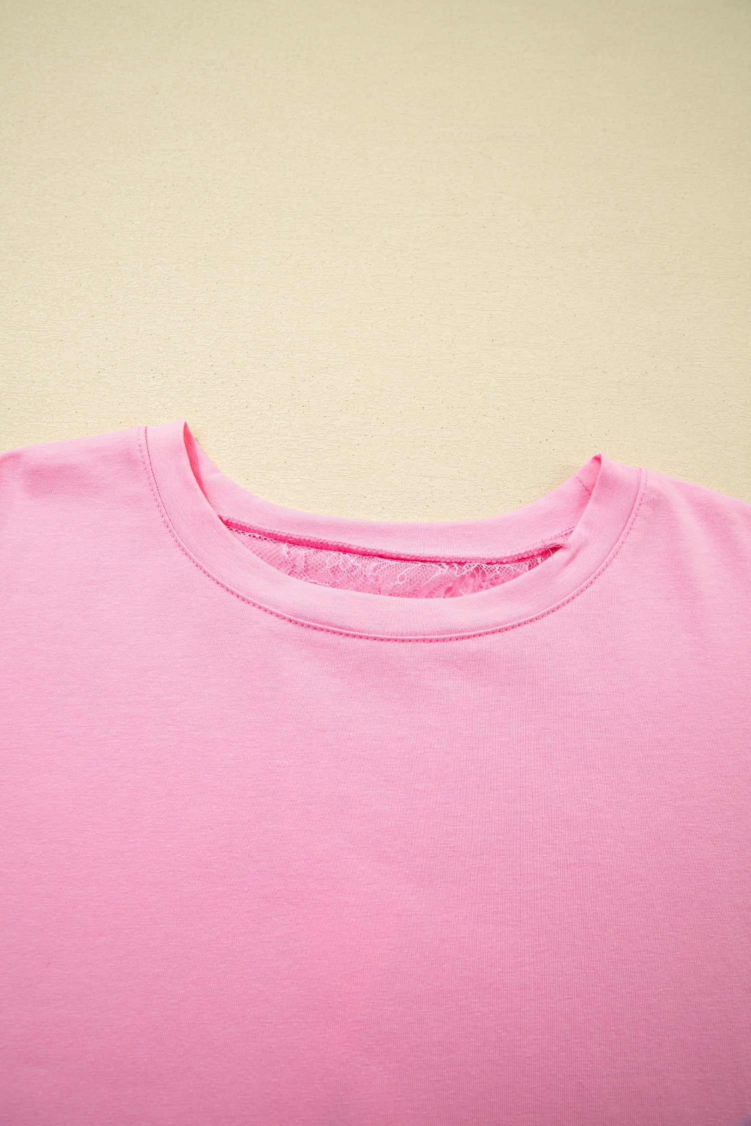 Pink Eyelash Floral Lace Patchwork Half Sleeve Oversize Tee