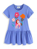 Children's Unicorn Floral Applique Ruffle Hem Dress