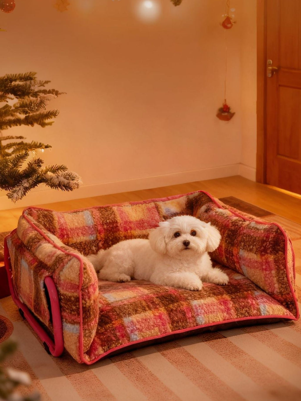 Plaid Pattern Plush Sofa Pet Bed
