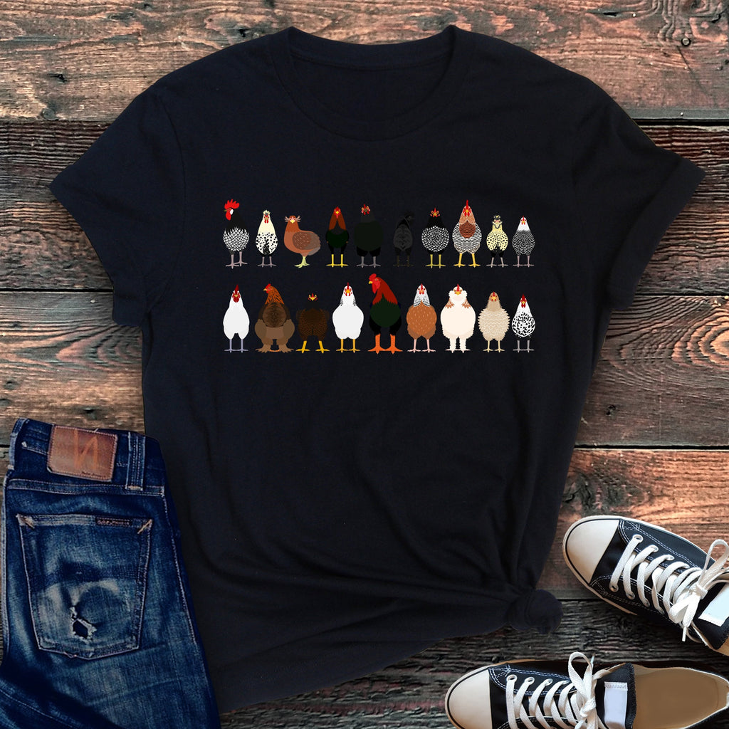 Chicken Lovers Premium Soft Cotton Farm Animal Illustration Breeds Showpiece Graphic Tee