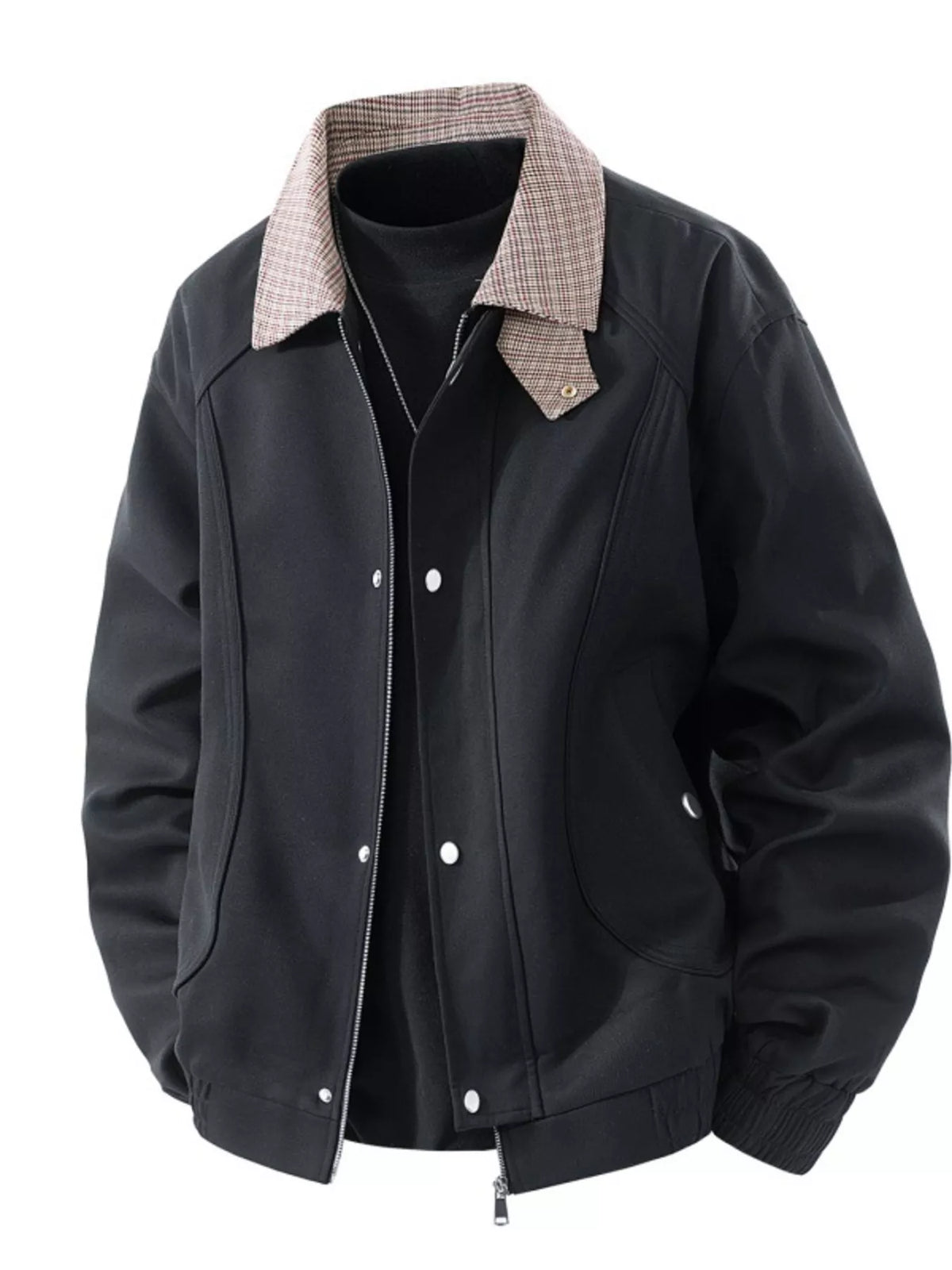 Men's Plus Size Casual Plaid Collar Zip Up Jacket