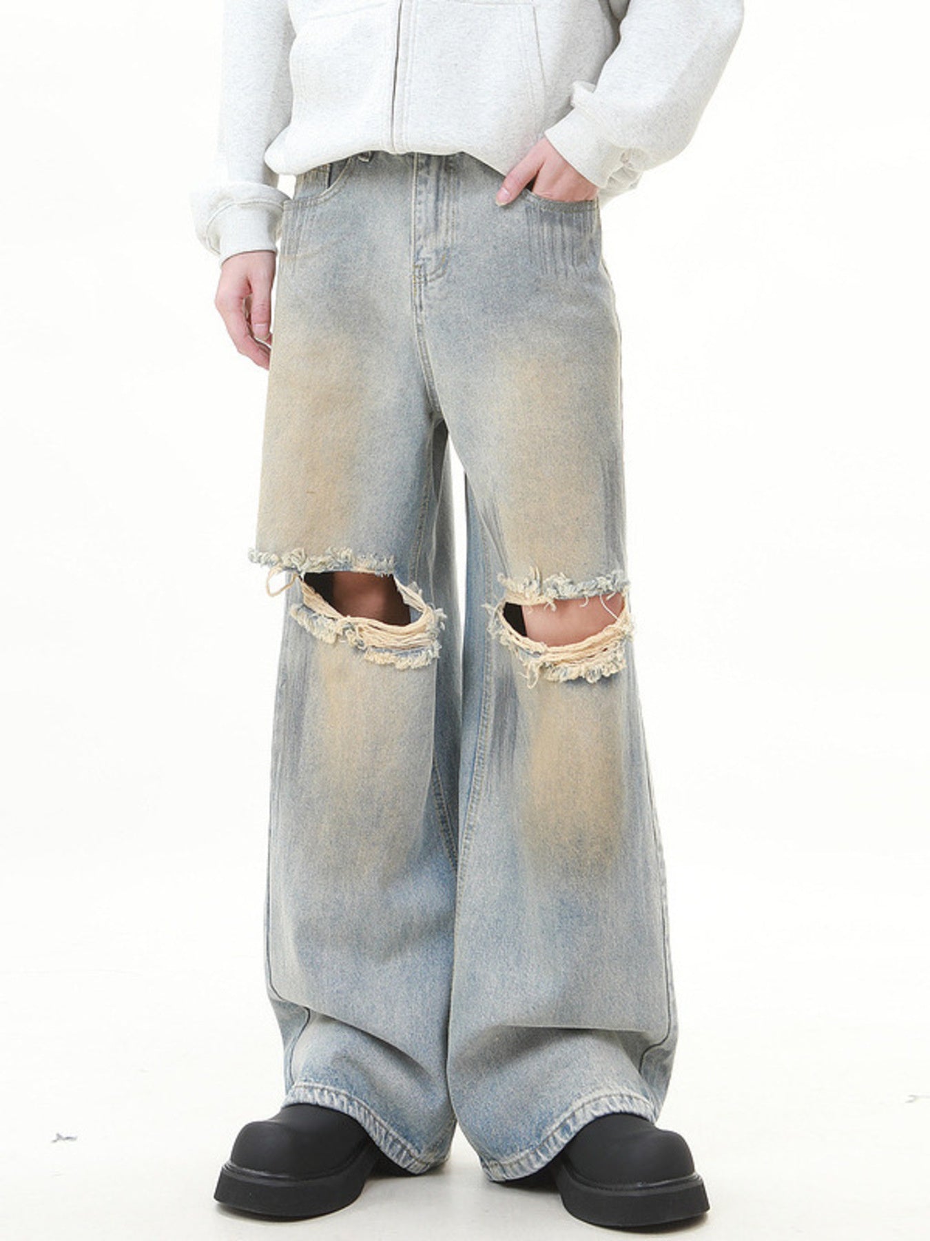 Men's Full Size Distressed Wide Leg Jeans Plus Size