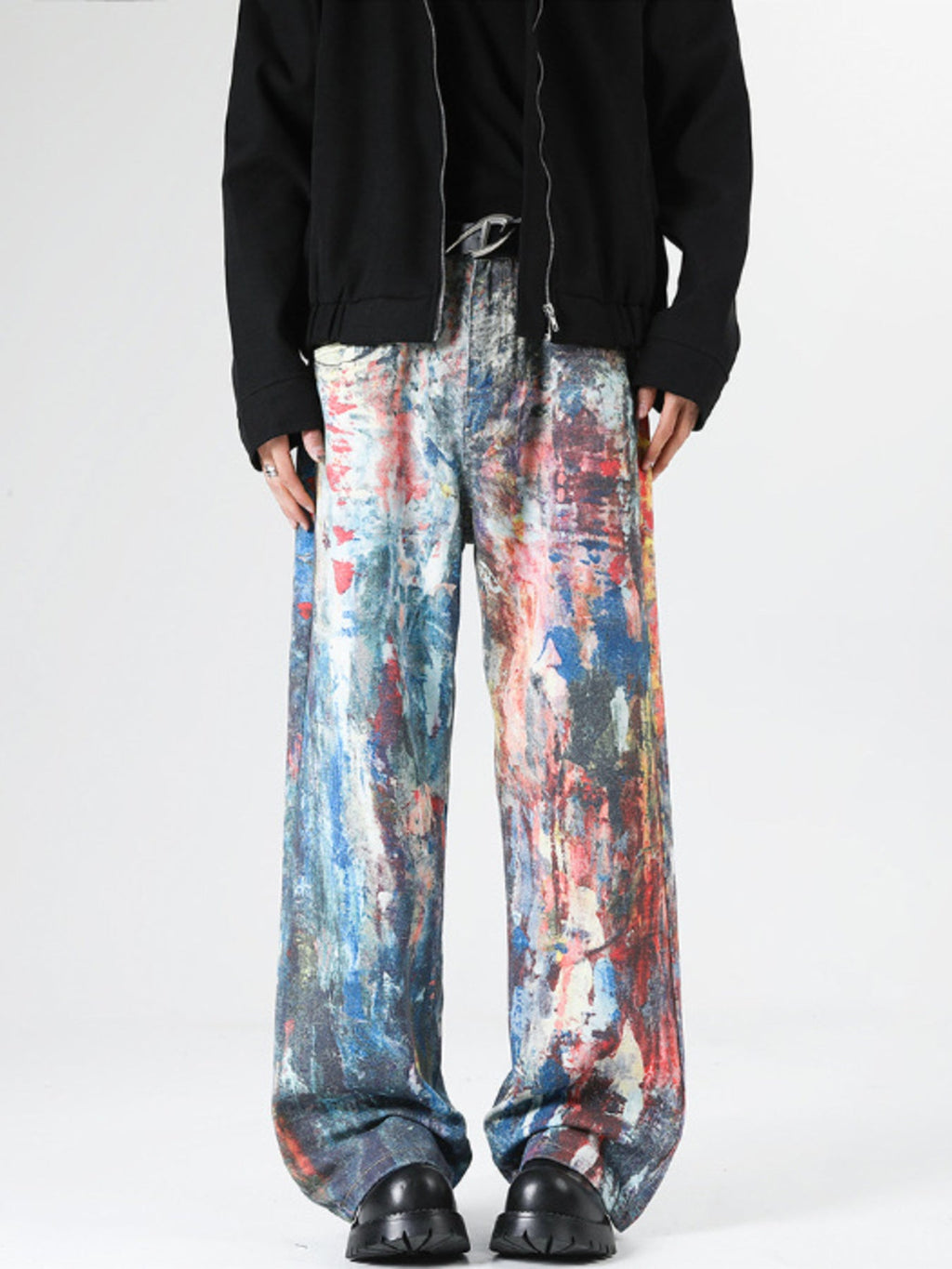 Men's Full Size Abstract Art Print Wide Leg Jeans Plus Size