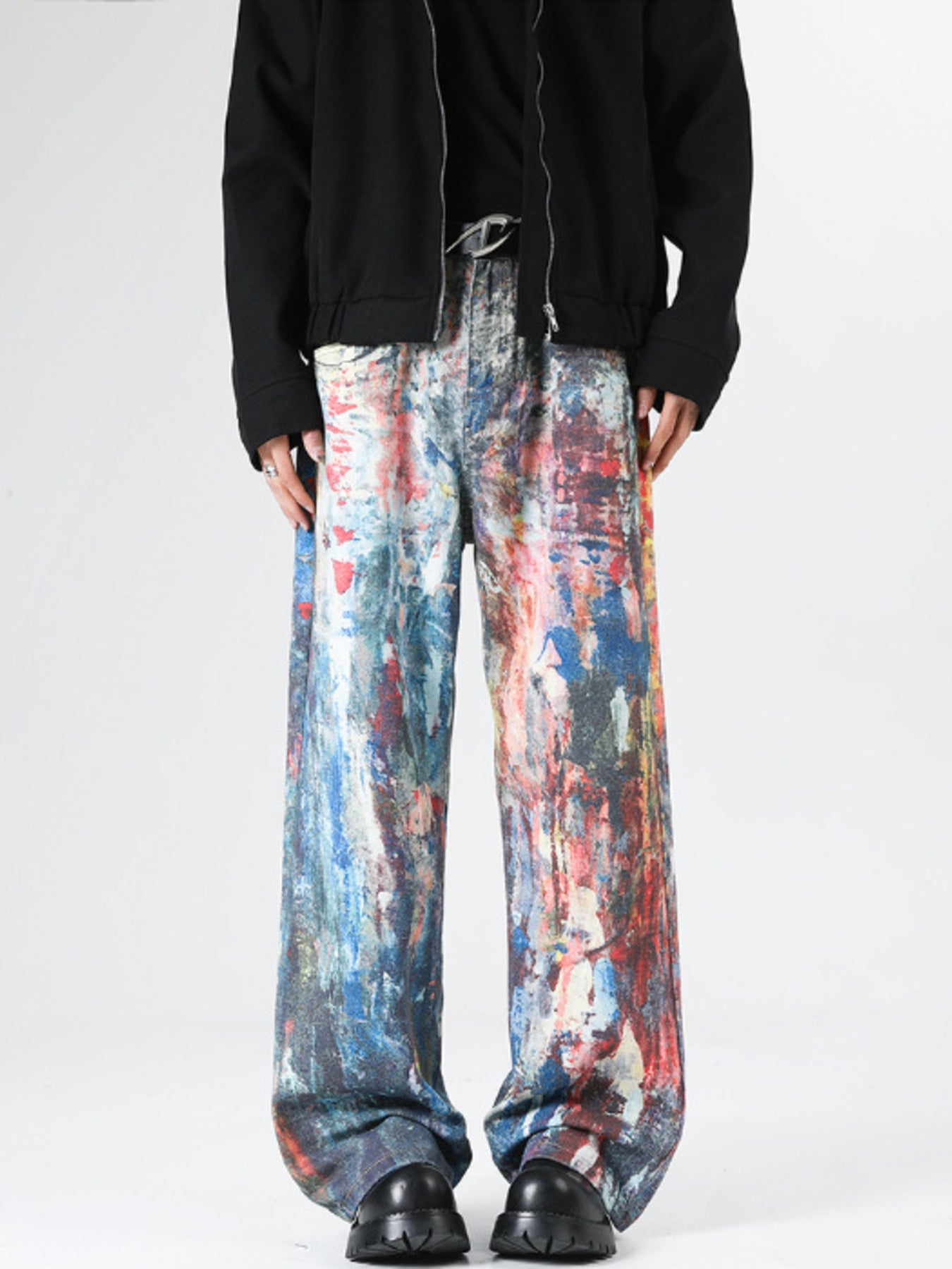 Men's Full Size Abstract Art Print Wide Leg Jeans Plus Size