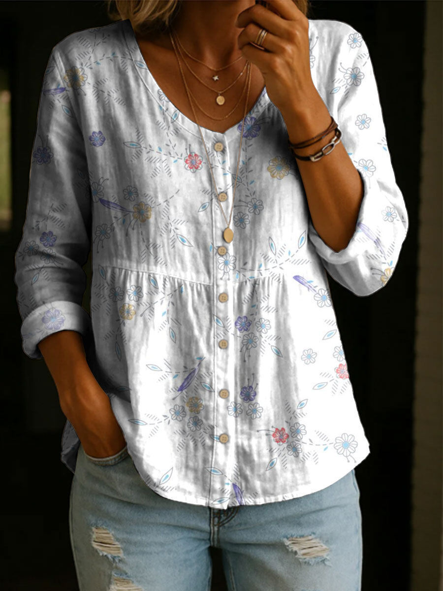 Women's Plus-Size Printed Boho Loose Fit 3/4 Sleeve Top