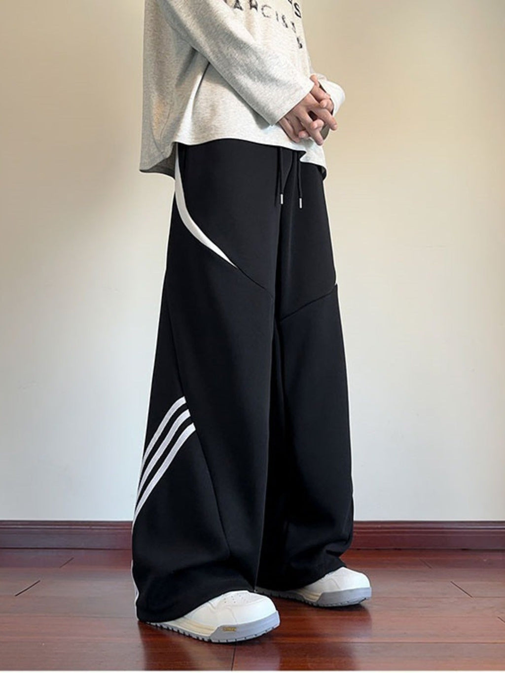 Men's Plus Size Wide Leg Casual Sweatpants with Stripe Detail
