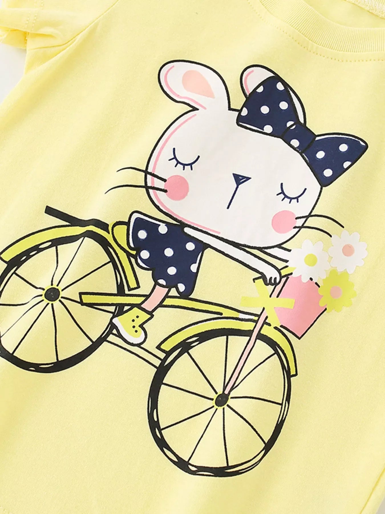 Children's Cartoon Rabbit Bicycle Short Sleeve T-Shirt