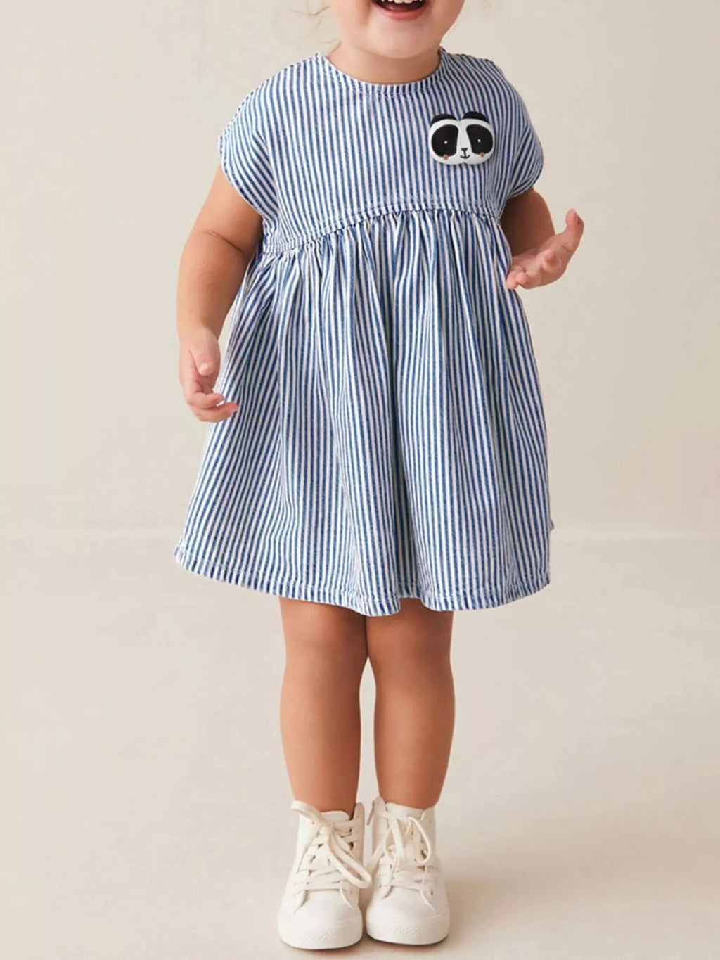 Children's Striped Panda Applique Casual Dress