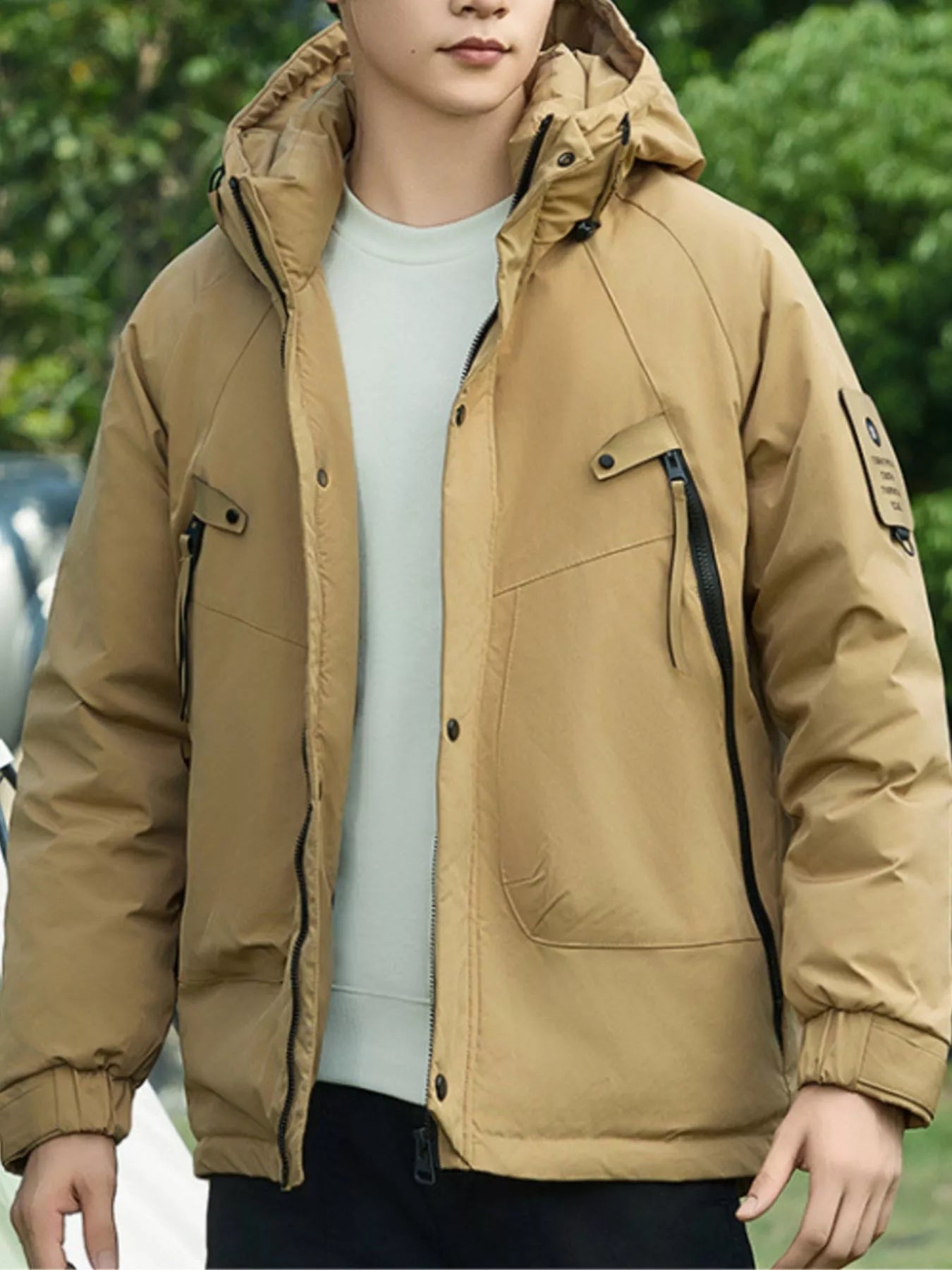 Men's Plus Size Hooded Snap Down Jacket
