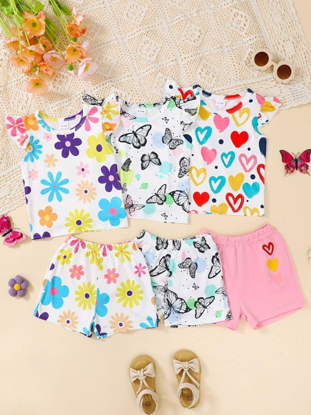 Children's 6 Piece Printed Tee and Shorts Set