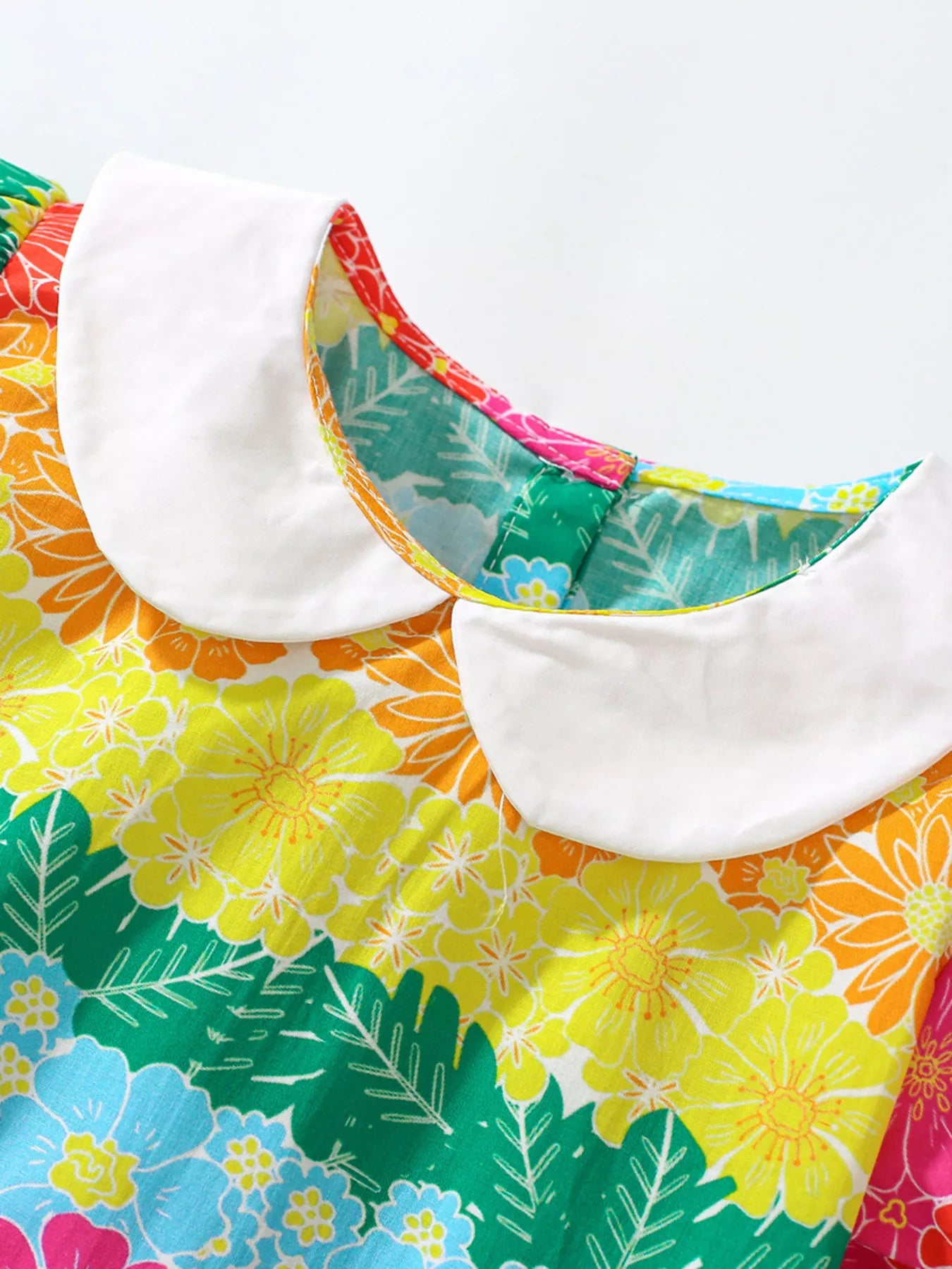 Children's Rainbow Floral Print Peter Pan Collar Dress