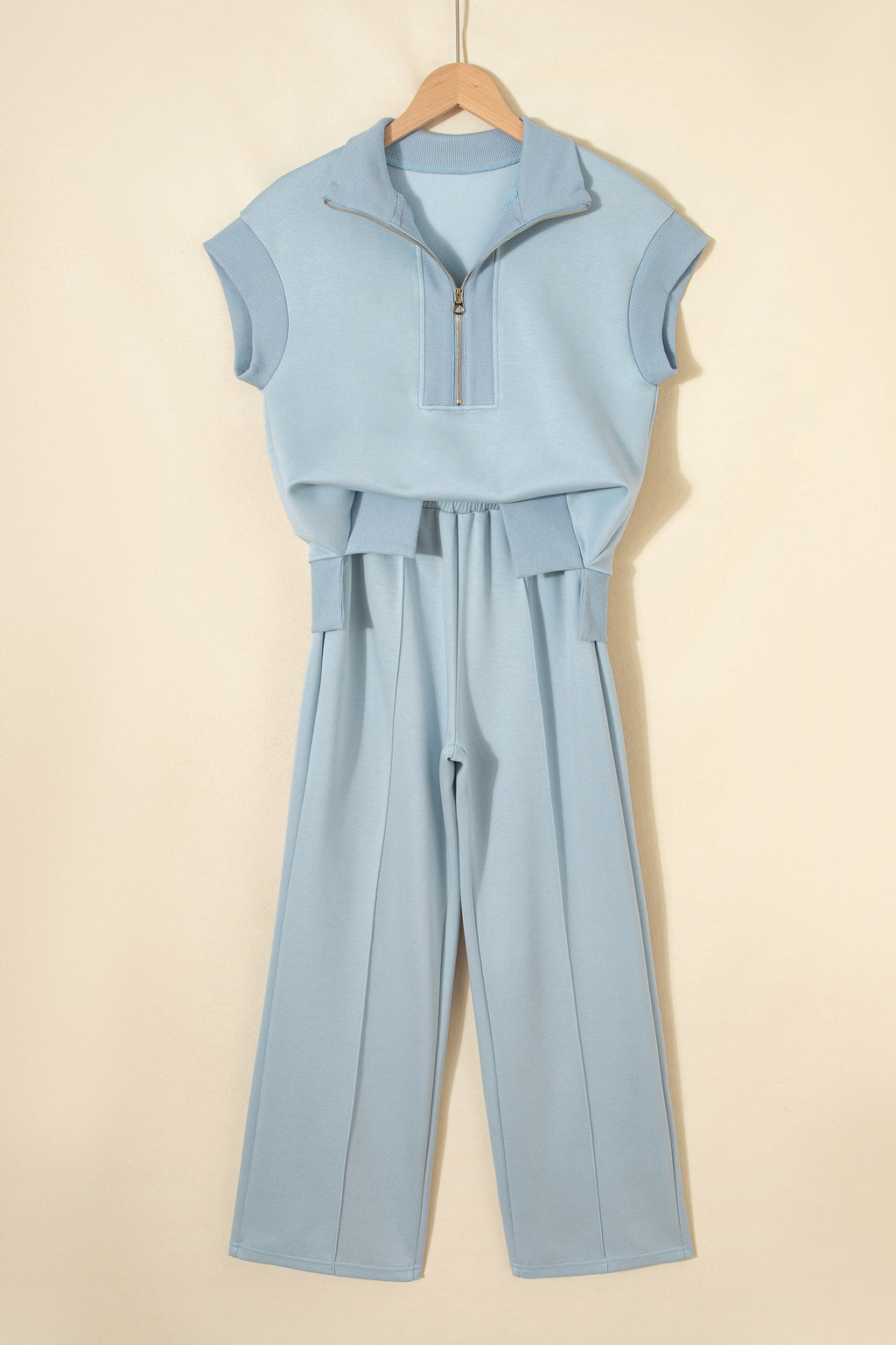Beau Blue Half Zip Polo Tee Casual Pant Set
