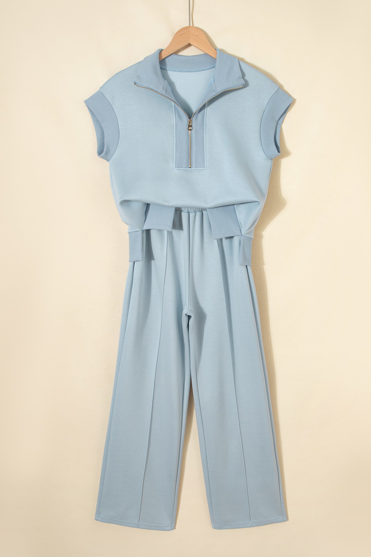 Beau Blue Half Zip Polo Tee Casual Pant Set