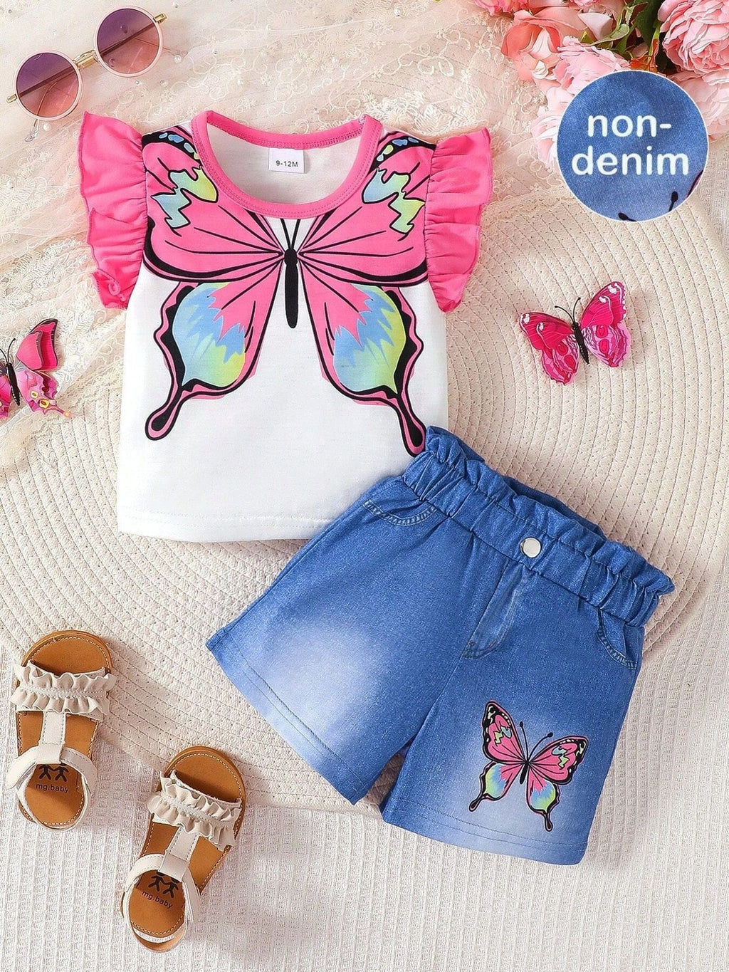 Children's Ruffled Butterfly Tee and Shorts Set