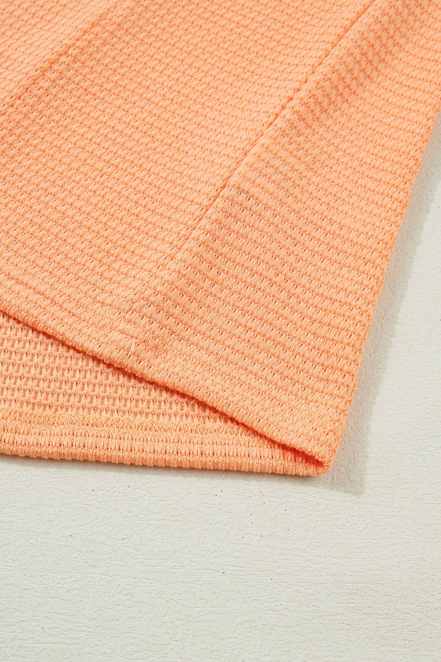 Grapefruit Orange Waffle V Neck Short Sleeve Knit Top