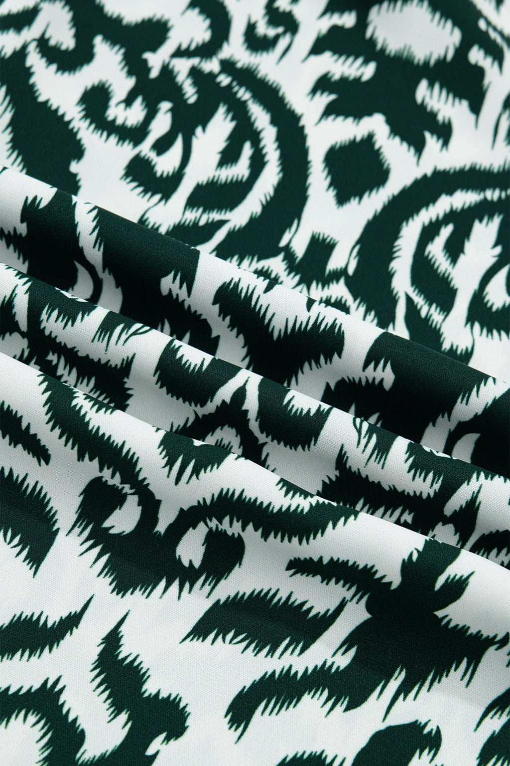 Green Damask Print Ruffled Color Block Detail Half Sleeve Blouse