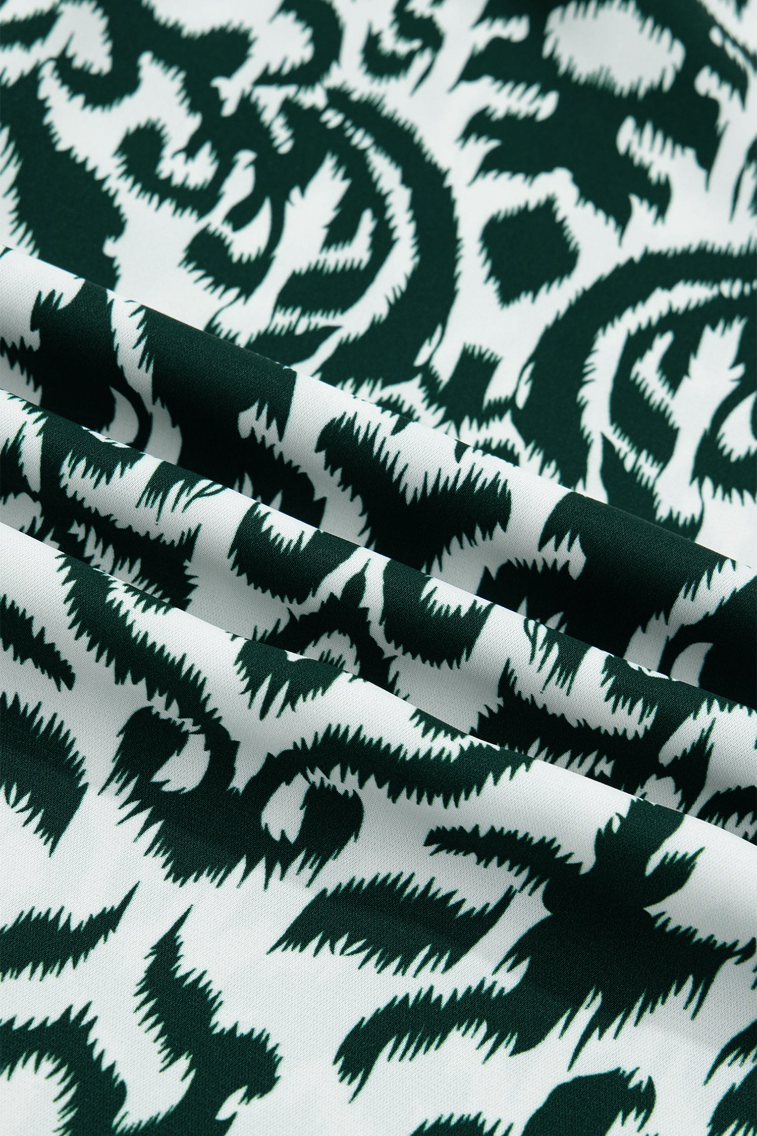 Green Damask Print Ruffled Color Block Detail Half Sleeve Blouse