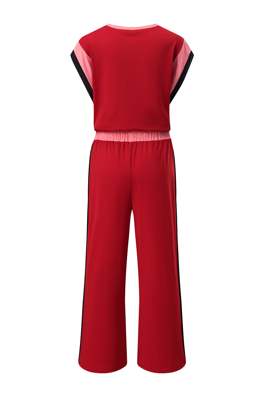 Racing Red Color Block Detail Casual Two-piece Set