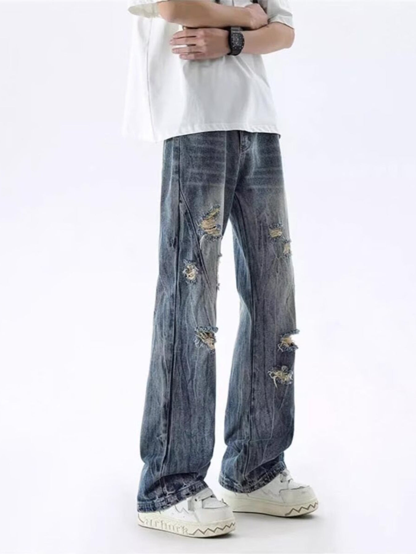 Men's Full Size Distressed Wide Leg Jeans Plus Size
