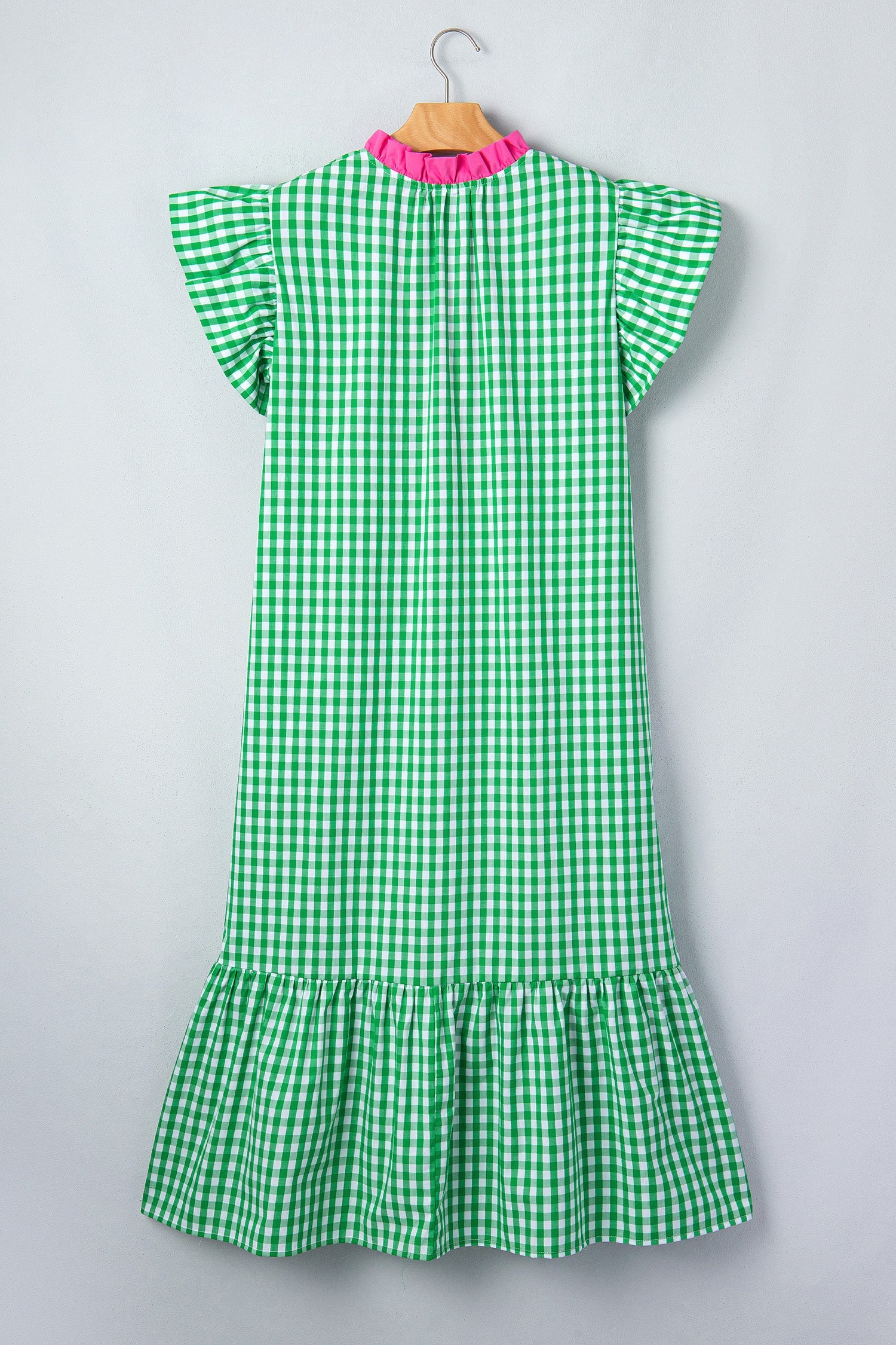 Bright Green Summer Color-Blocked Plaid Pattern Midi Dress