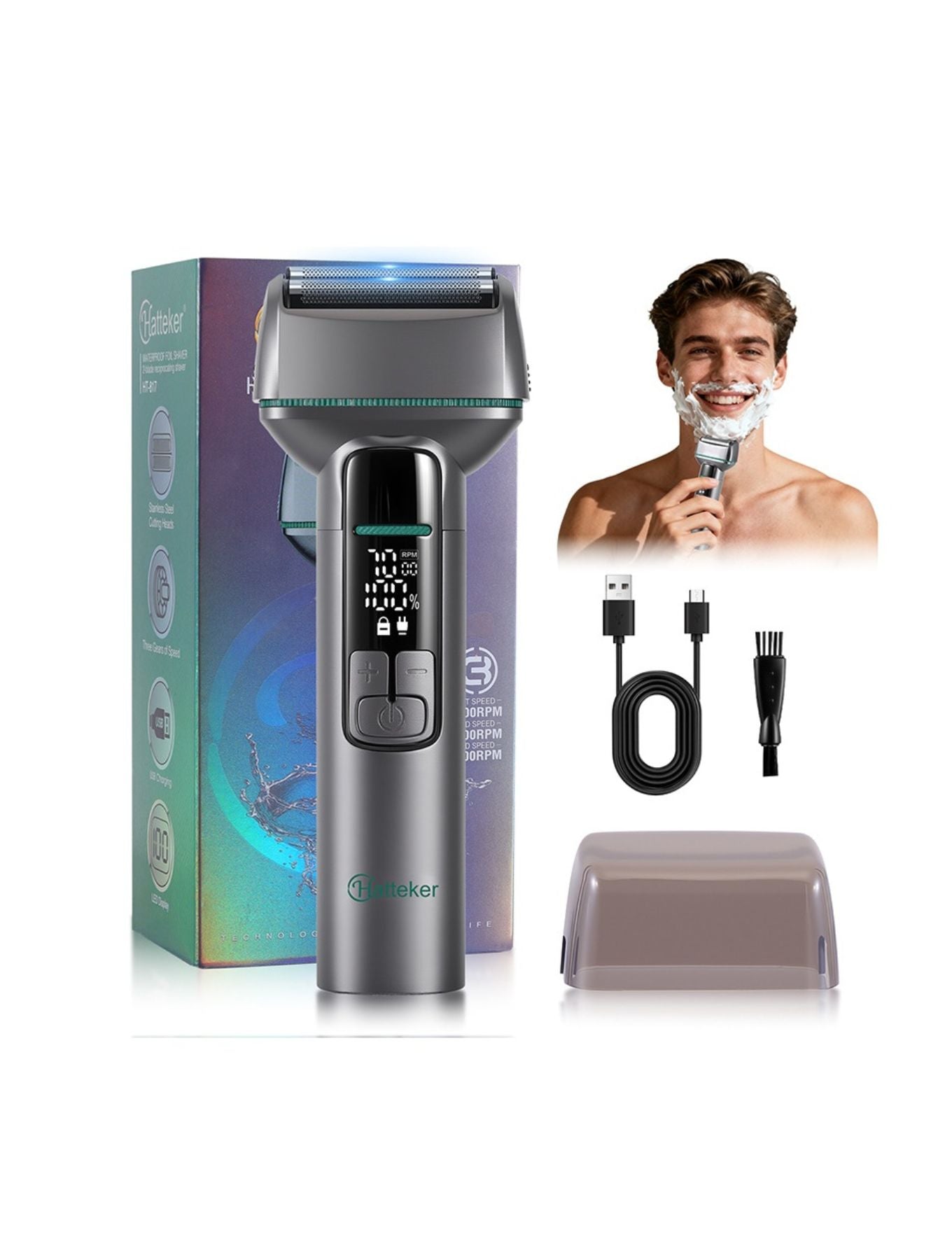 Rechargeable Electric Shaver with LED Display