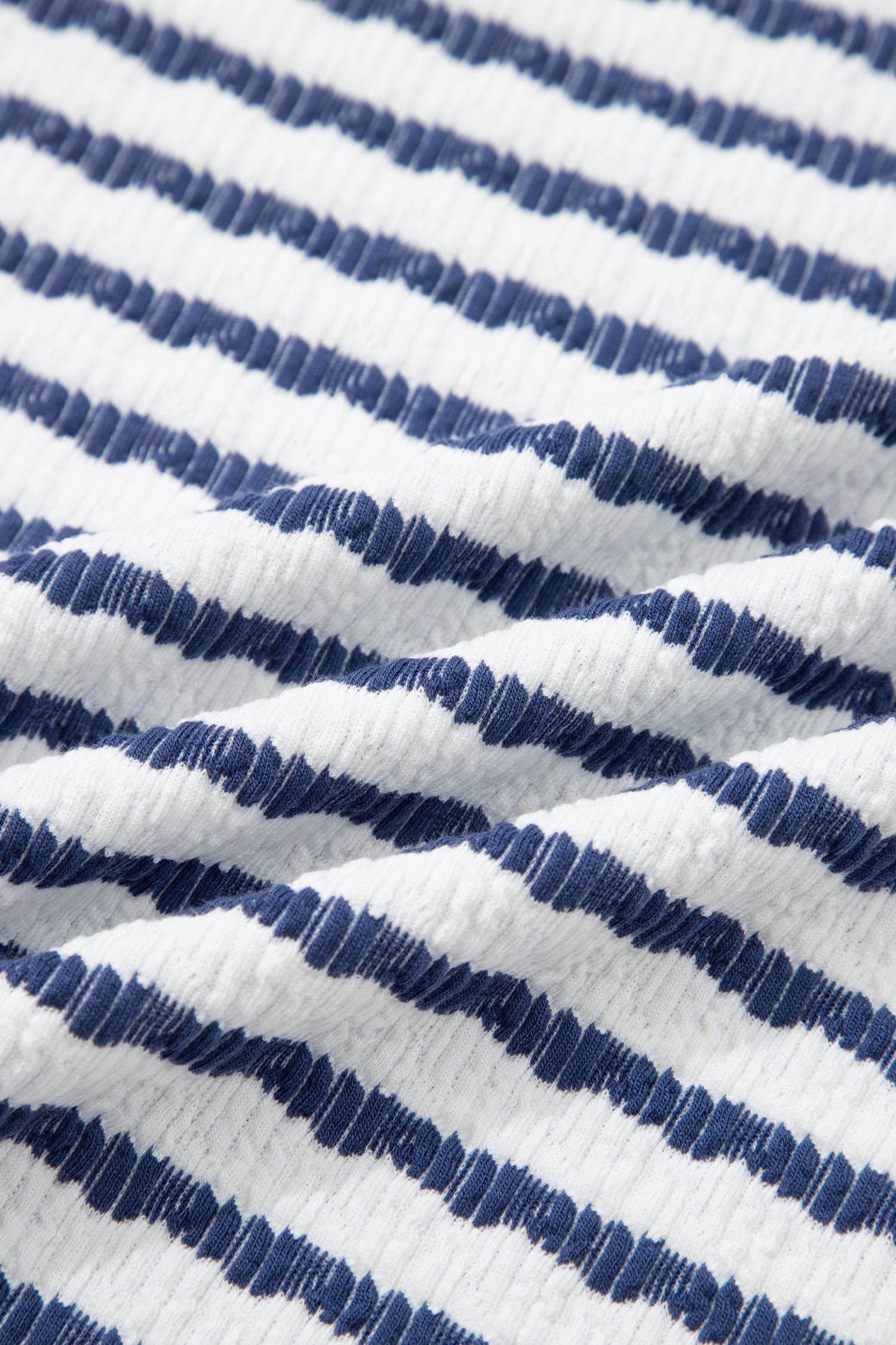 Blue Stripe Textured Knit Split Hem Half Sleeve Loose Top