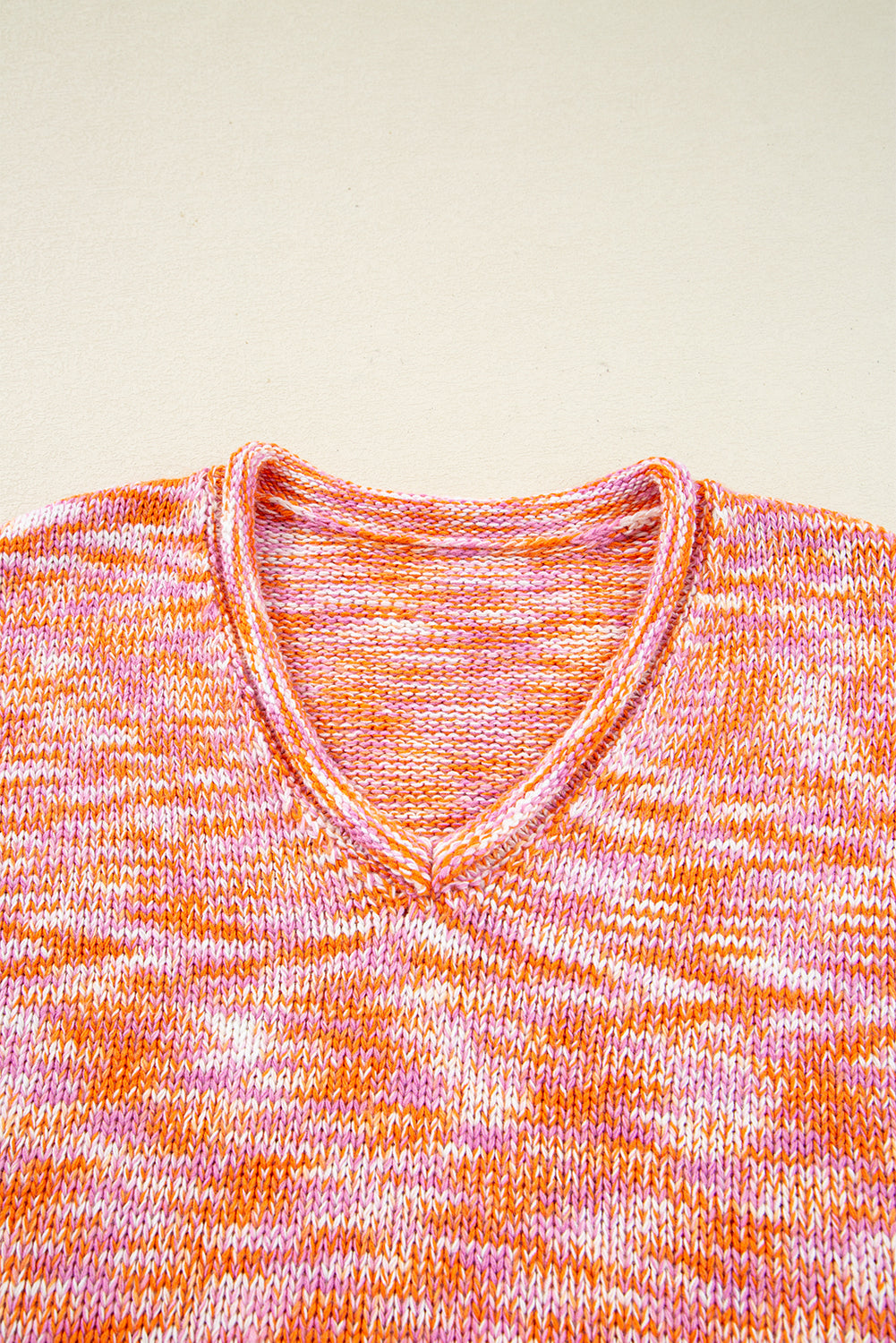 Orange Vibrant Abstract Print Drop Shoulder V Neck Tunic Oversized Sweater