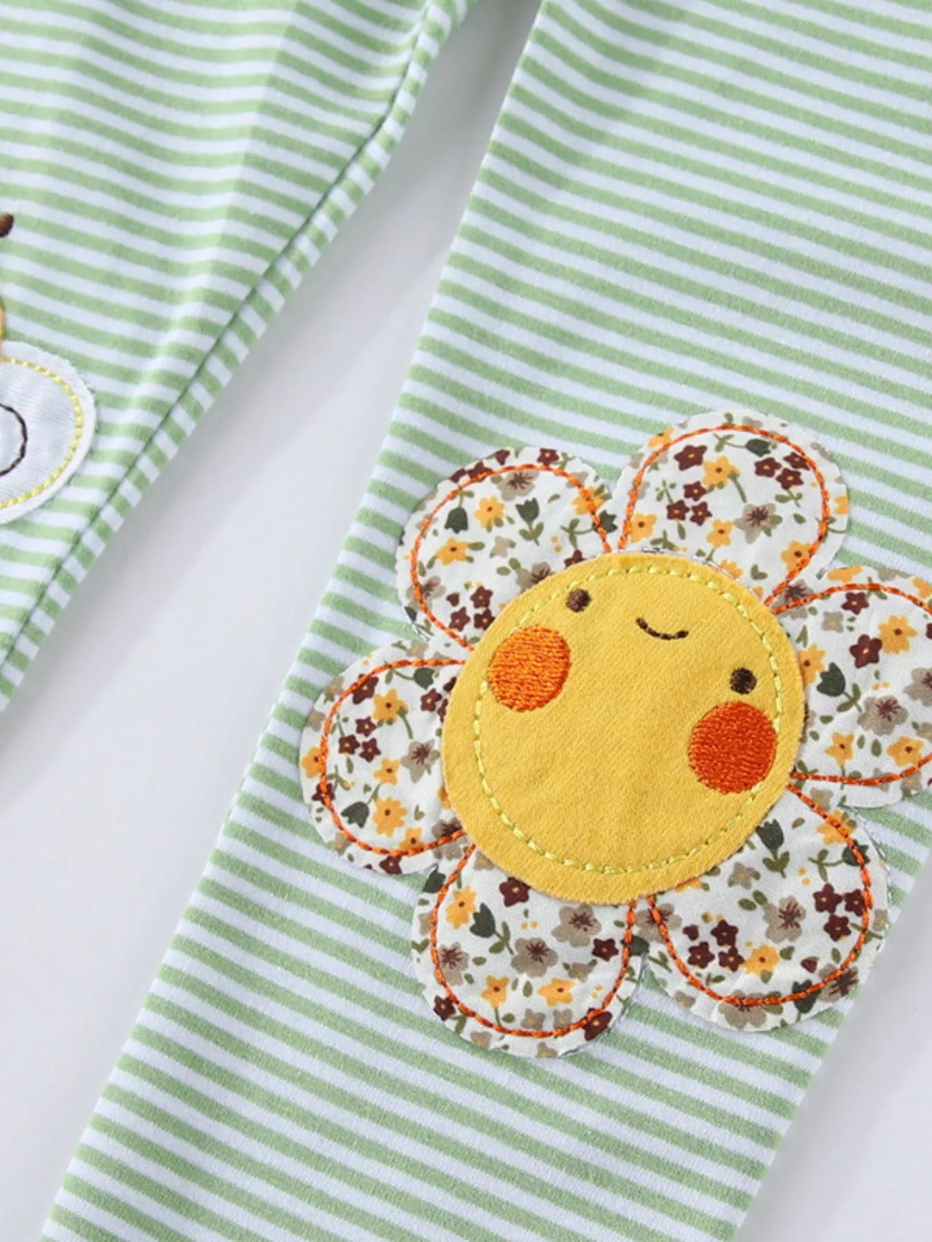 Children's Striped Bee Flower Appliqued Leggings