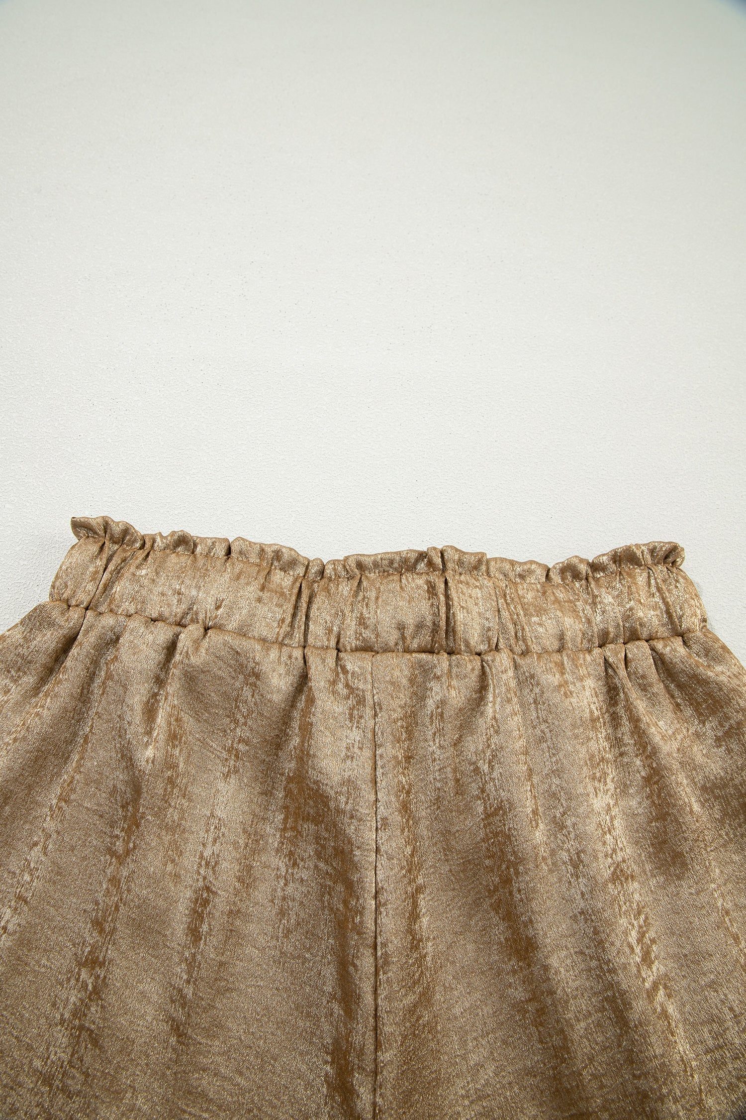 Gold Metallic Luster Tie Elastic Waist Cuffed Hem Shorts