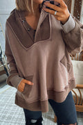 Goat Waffle Contrast Patchwork Plus Size Pocketed Hoodie
