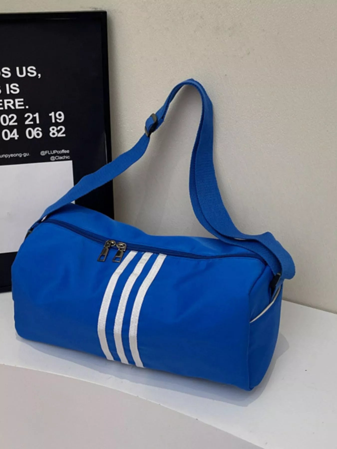 Striped Adjustable Strap Duffel Bag