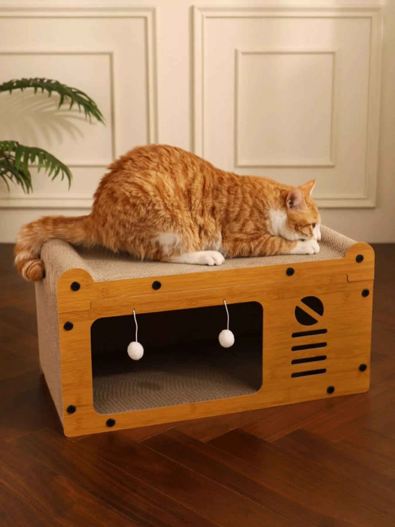 Wooden Cat House with Scratching Pad