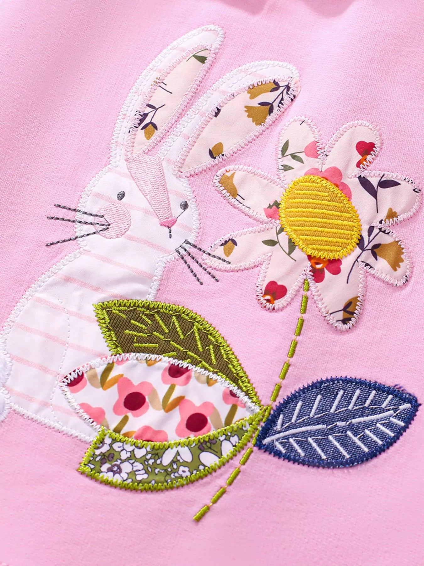 Children's Bunny Embroidered Round Neck Dress