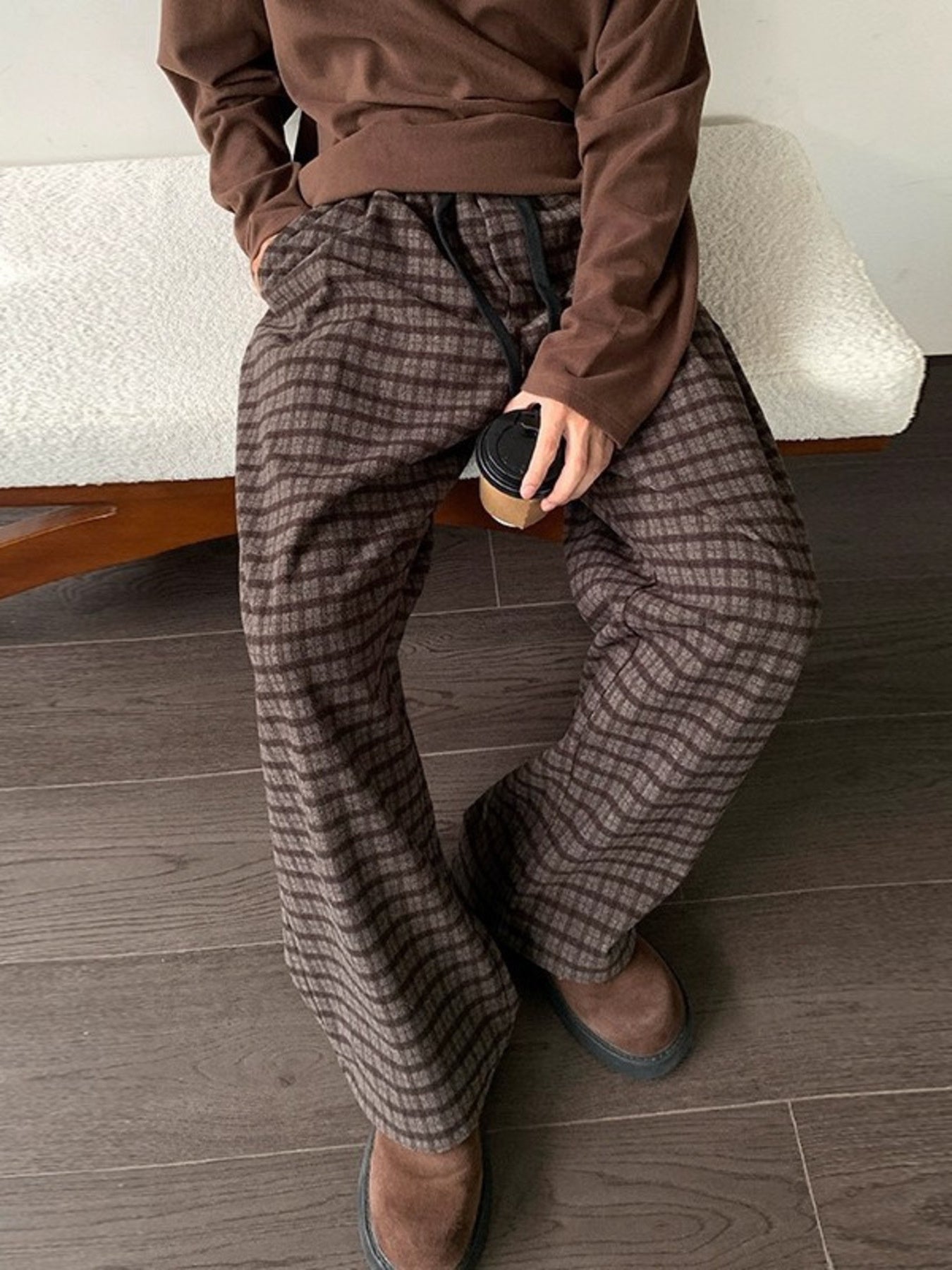 Men's Plus Size Plaid Pattern Wide Leg Casual Pants
