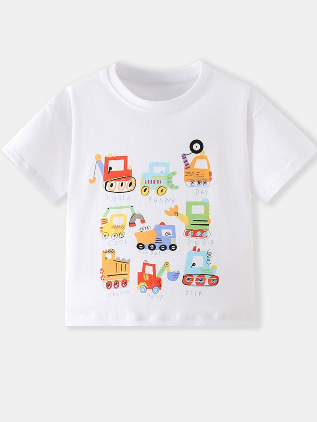 Children's Cartoon Construction Vehicle Crew Neck T-Shirt