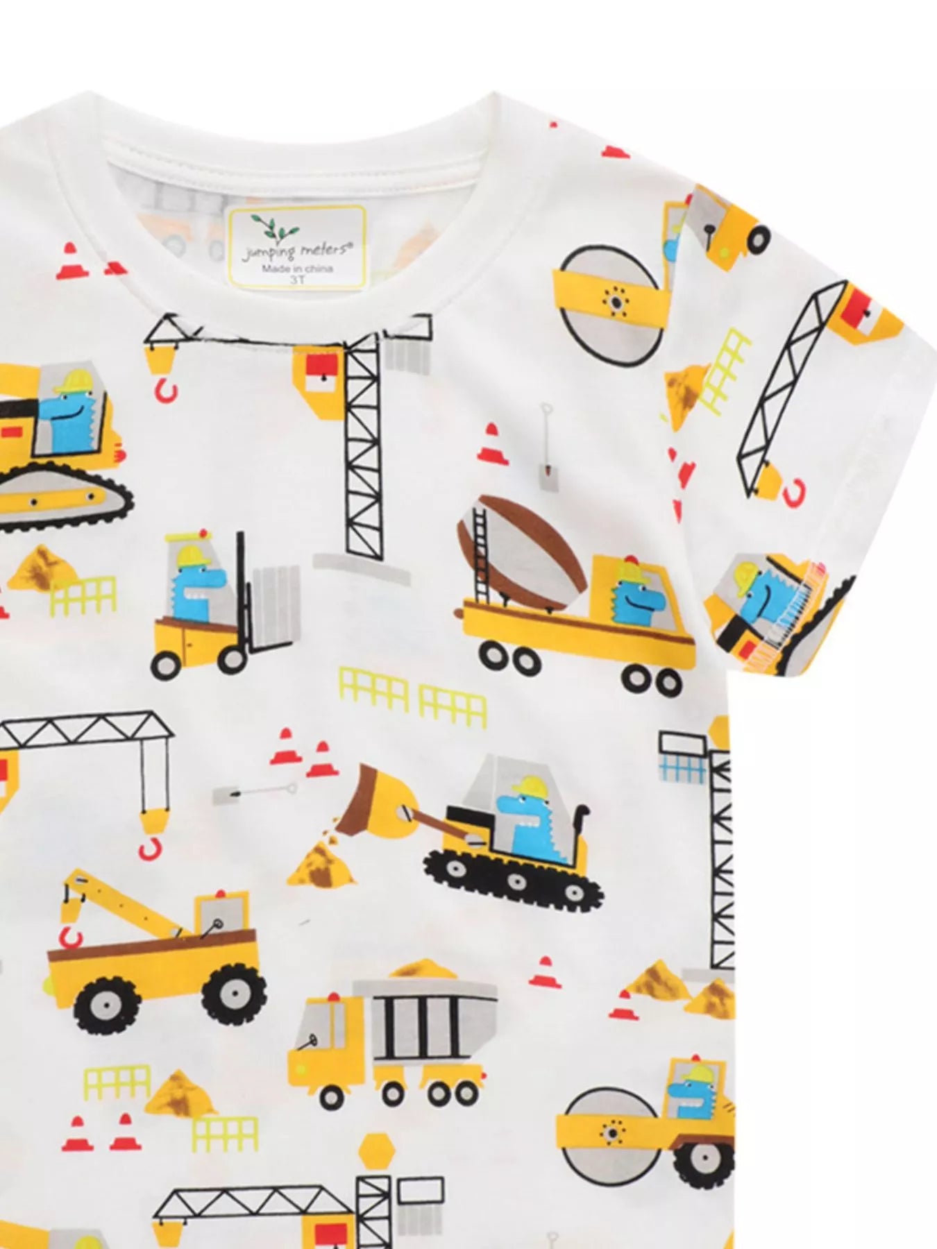 Children's Construction Vehicle Print Crew Neck Short Sleeve T-Shirt